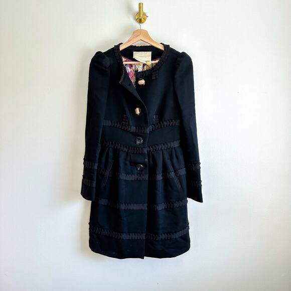 Anthropologie Leifsdottir Button Front Long Sleeve Embellished Coat Black 2 - Picture 4 of 13